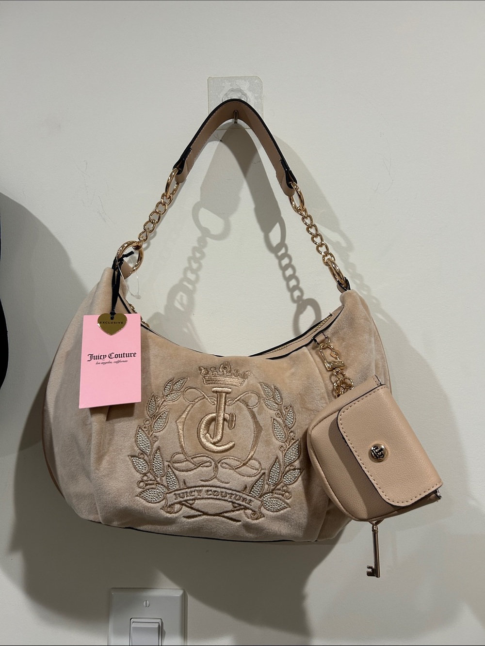Juicy Couture Tan Suede Hobo Shoulder Bag with Coin Pouch
